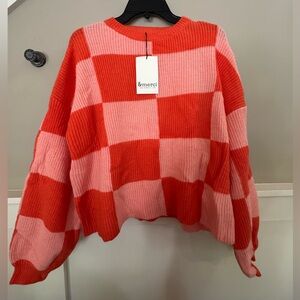 &Merci Pink and Orange Checkered Sweater
